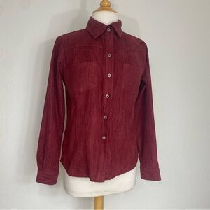 3/$25 Sweet Basil Wine Textured Collared Button Oversize Shirt Size Small Retro
